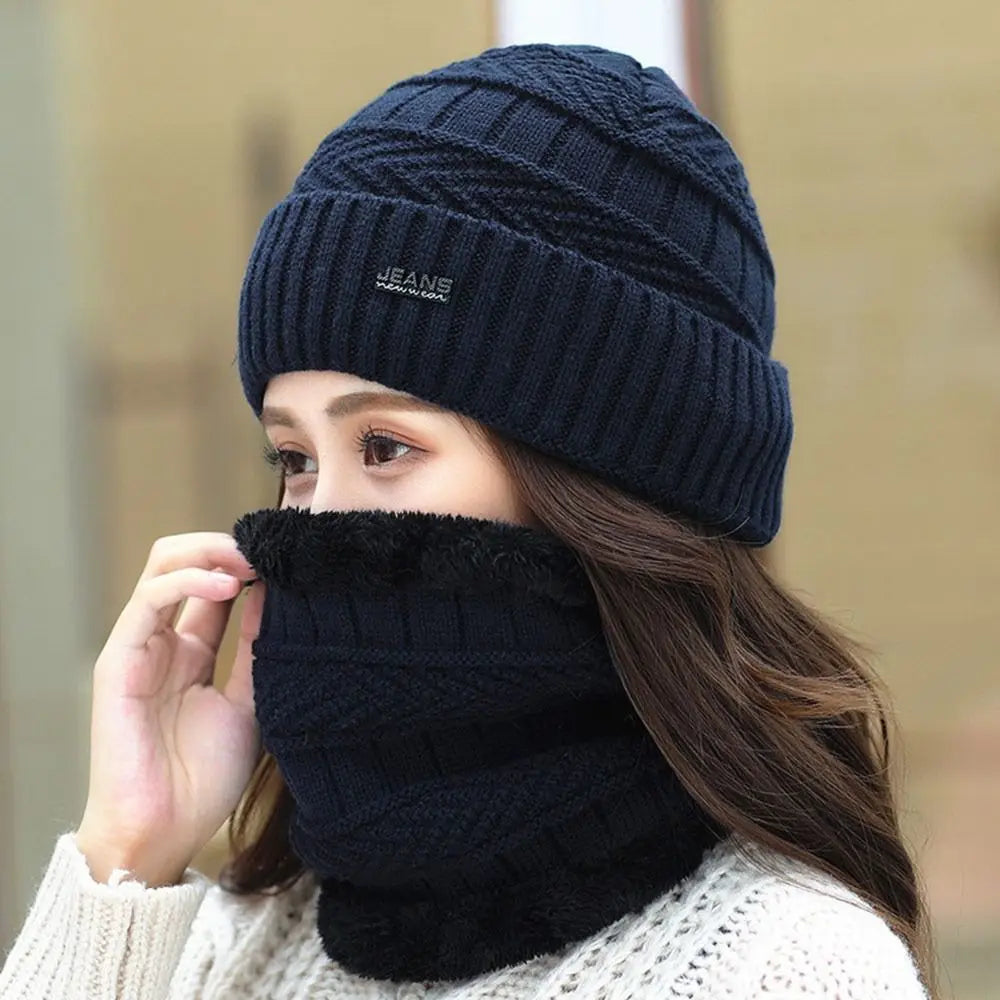 Winter Thermal Fleece Beanie Hat & Scarf Set – 2-in-1 Warm Beanie Hat Scarf Set Axl Navy blue