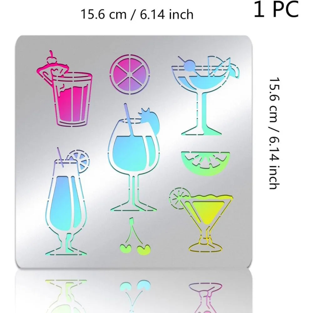 Stainless Steel Cocktail Stencils – Summer Drink & Lemon Templates Craft Stencil Template Axl