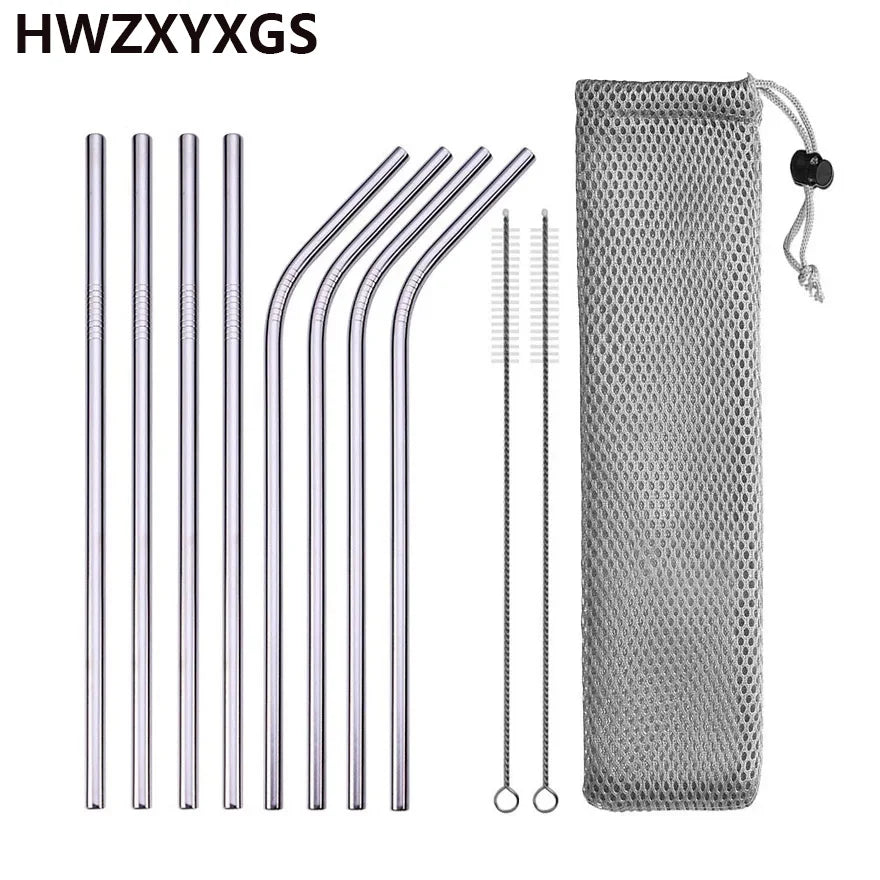 304 Stainless Steel Reusable Straws – Straight, Bent & Brush Set Reusable Metal Straws Axl