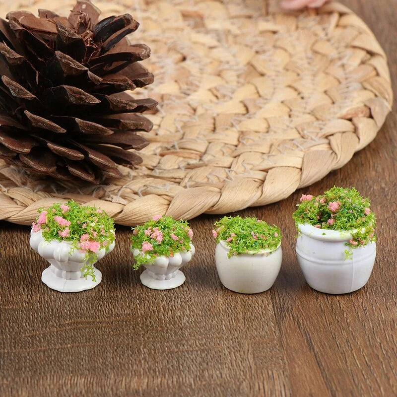 4-Pack Dollhouse Miniature Bonsai Flower Pots | 1:12 Scale Dollhouse Accessories Axl