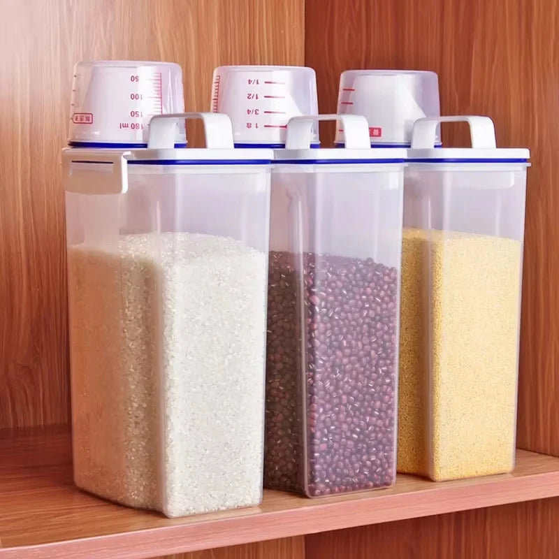 Sealed Transparent Rice & Grain Storage Jar 2KG with Measuring Cup Food Storage Container Axl