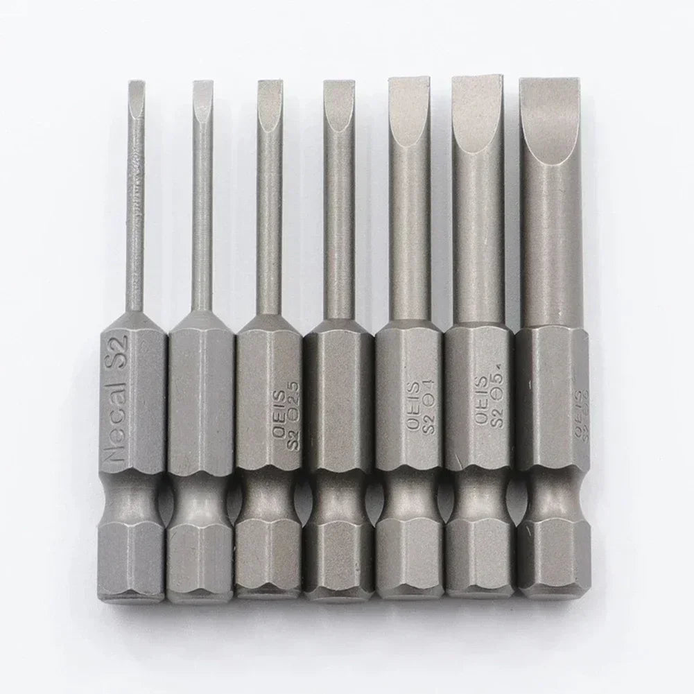 7-Pc Magnetic Flat Head Screwdriver Bits Set – 1/4" Hex 50mm Screwdriver Bit Set Axl