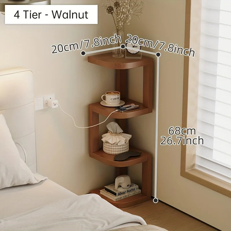 4-Tier Bamboo Narrow Corner Shelf | Movable Bedside Storage Rack Corner Storage Shelf Axl