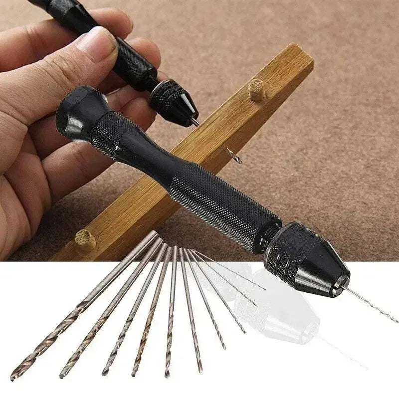 Mini Hand Drill Set with 10 HSS Twist Bits – Wood & Craft Hand Drill Set Axl