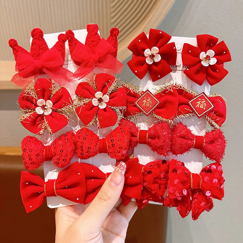 8-Piece Girls Red Bow Hair Clips – Handmade Ribbon Barrettes Kids Hair Barrettes Axl