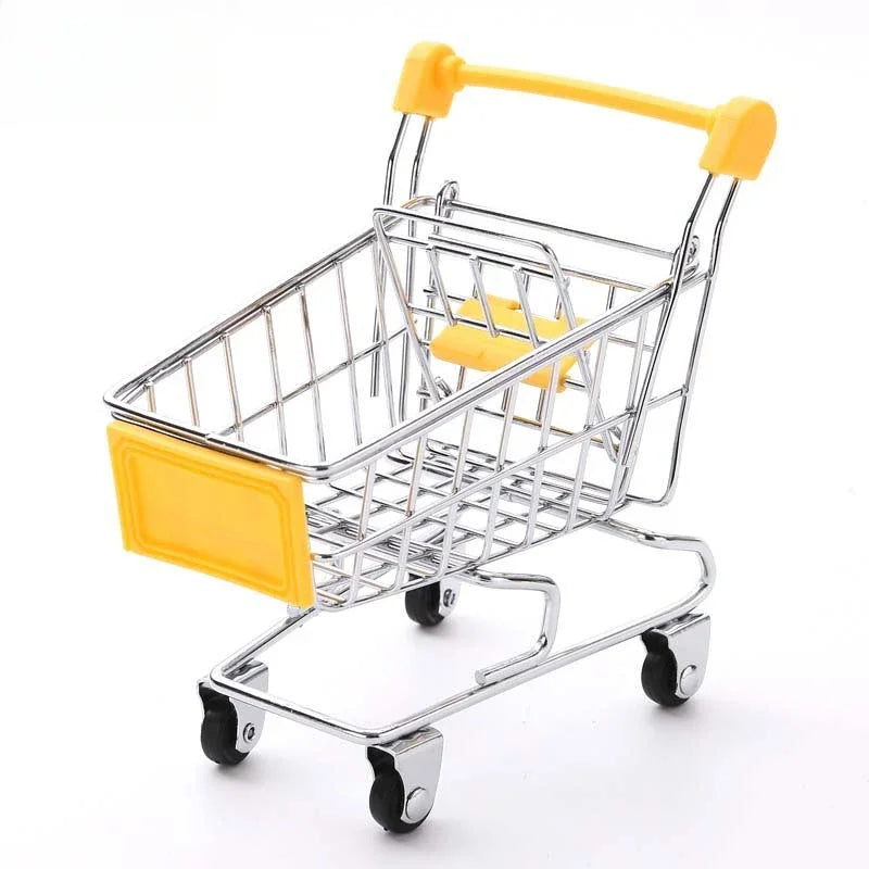 Mini Metal Shopping Cart Desktop Decor Model | Novelty Gift Desktop Decor Model Axl yellow