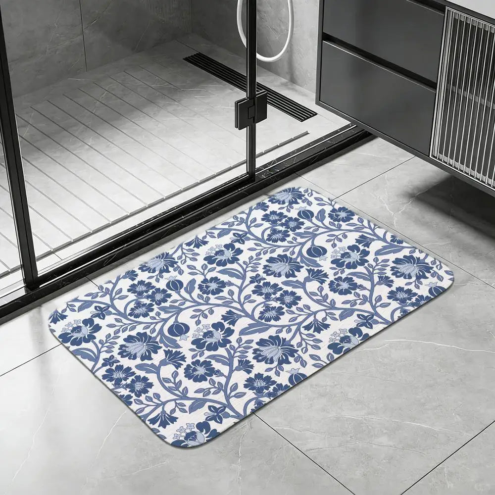 Persian Floral Diatomite Bath Mat – Quick Dry & Anti-Slip Diatomite Bath Mat Axl White3 30x45cm
