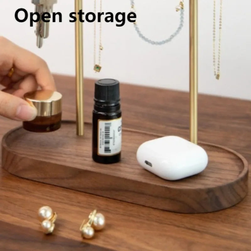 Walnut 2-Tier Desktop Storage Rack – Jewelry & Key Organizer Desktop Storage Rack Axl