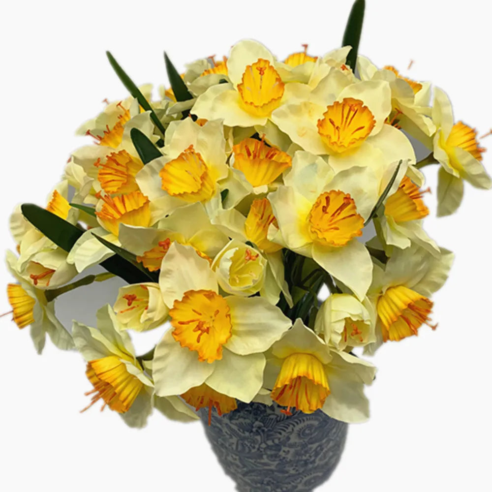 Artificial Yellow Daffodil Branch – 4-Head Silk Narcissus Stem Artificial Flower Stem Axl