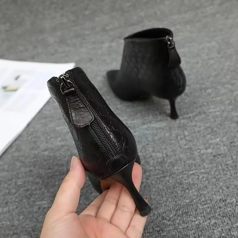 Women's Pointed Toe Ankle Boots | Low Cat Heel Slip-On Women's Ankle Boots Axl