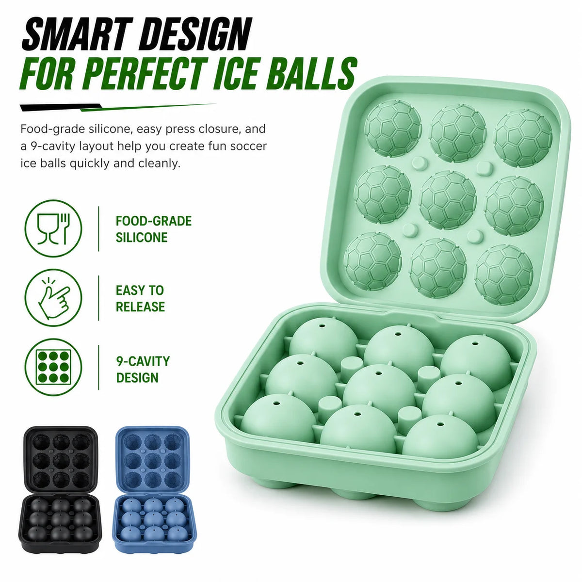 3D Soccer Ball Silicone Ice Mold – 9-Cavity Football Sphere Tray Silicone Ice Mold Axl