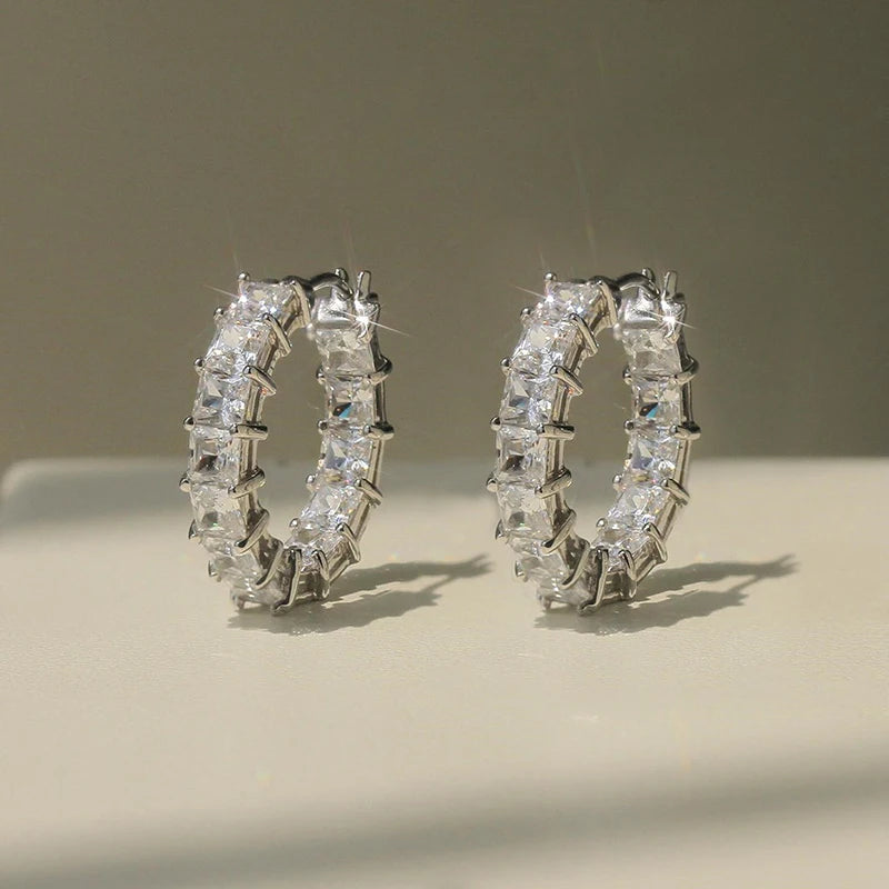 Huitan Women's Square CZ Pavé Hoop Earrings | Cubic Zirconia Hoop Earrings Axl E2951