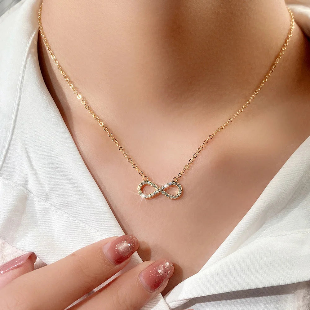 Huitan Infinity Figure 8 CZ Pendant Necklace | Wedding Jewelry Pendant Necklace Axl