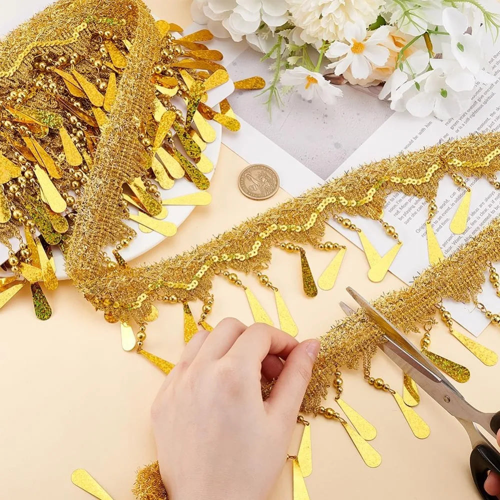 Polyester Tassel Glitter Lace Trim Bead Fringe Ribbon 4.6–5 Yds Tassel Fringe Trim Axl