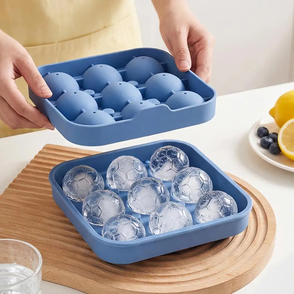 3D Soccer Ball Ice Cube Tray – 9-Grid Silicone Mold with Lid Silicone Ice Mold Axl