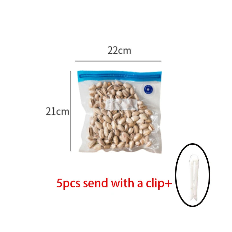 Reusable Vacuum Zipper Bags for Food Storage – 5 or 10 Pack Food Storage Bags Axl 5pcs 22 with 21