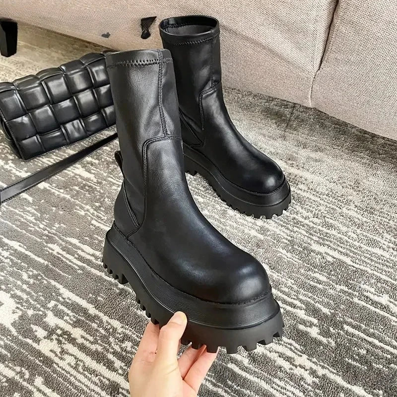 Women's Knee-High Platform Boots – Chunky Heel Side Zip Winter Knee-High Platform Boots Axl