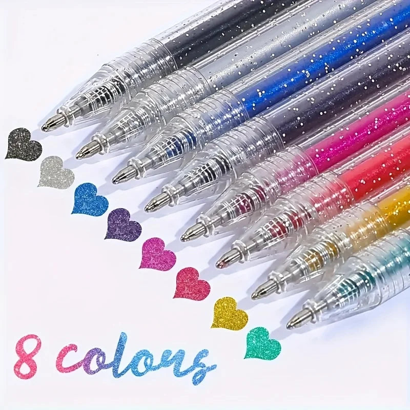 Glitter Ballpoint Pen Set – Journals, Scrapbooks & Art Projects Glitter Gel Pen Set Axl Random 8 colors