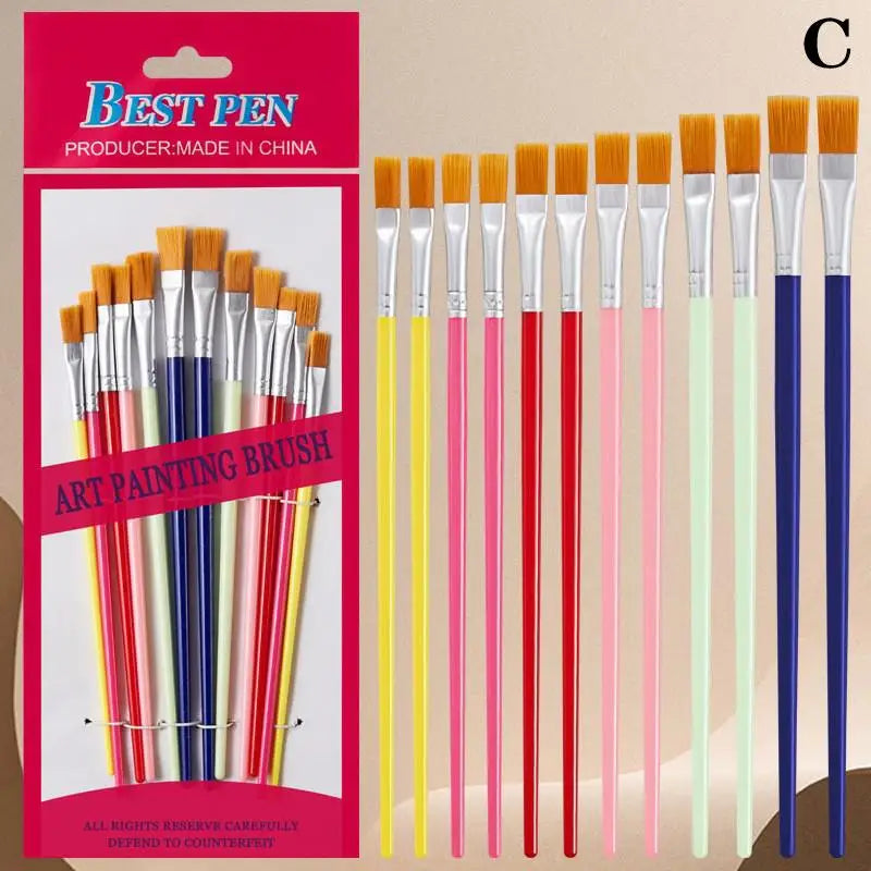 12-Piece Art Paint Brush Set – Nylon Round & Flat Brushes Art Paint Brush Set Axl C Multicolor