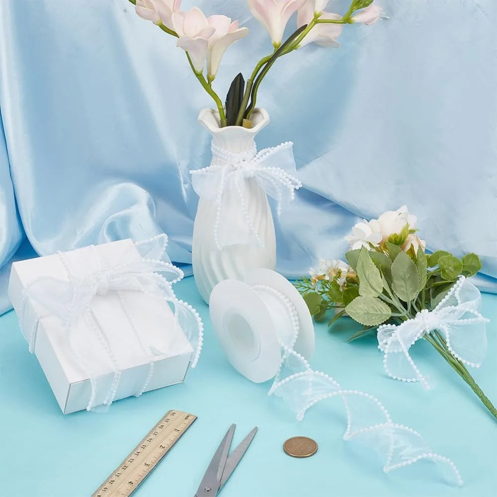 White Pearl Edge Sheer Wired Ribbon 40mm x 4.5m | Craft Ribbon Craft Ribbon Axl