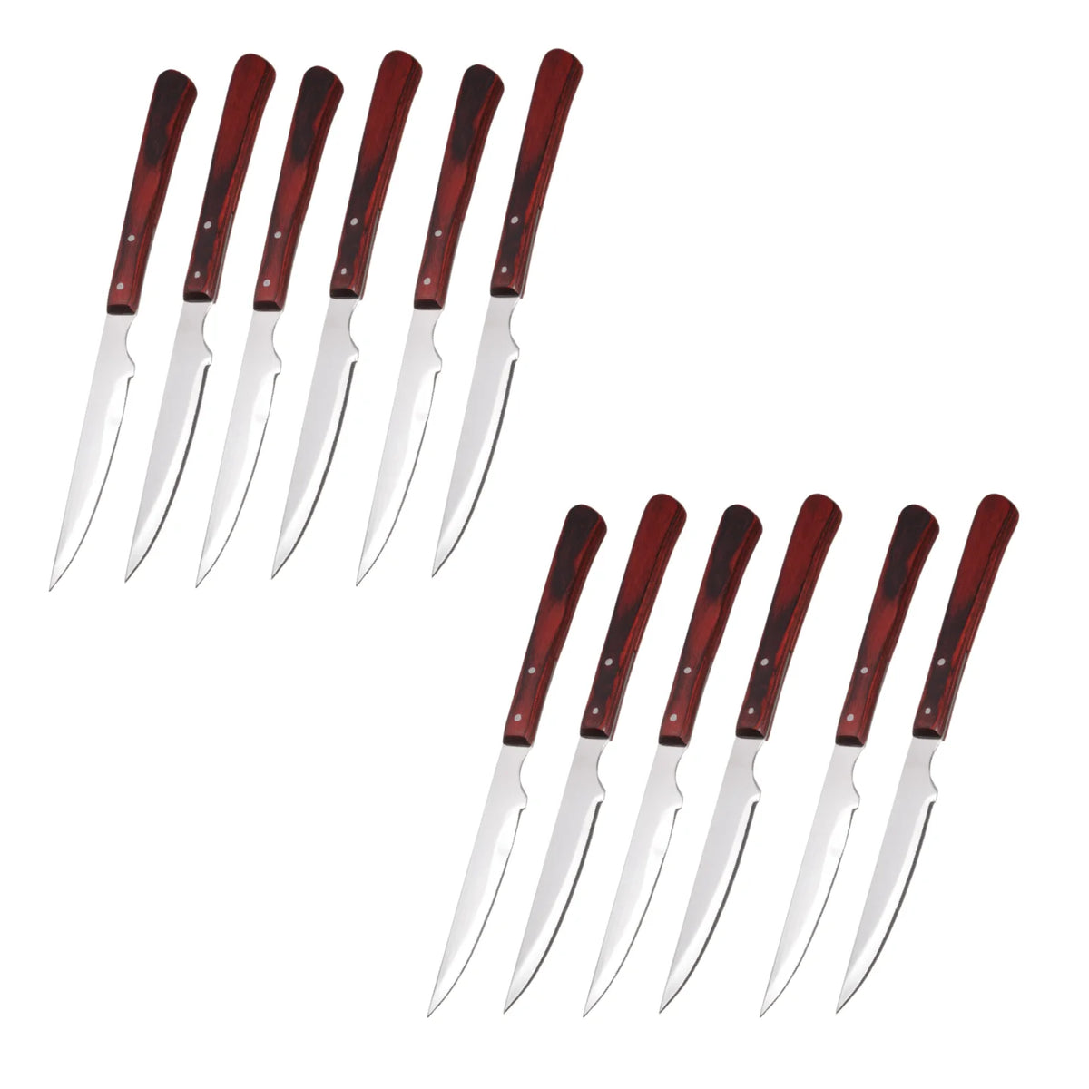 Serrated Steak Knife Set – Stainless Steel & Redwood Handle (1–12 Pc) Steak Knife Set Axl 12 Pc
