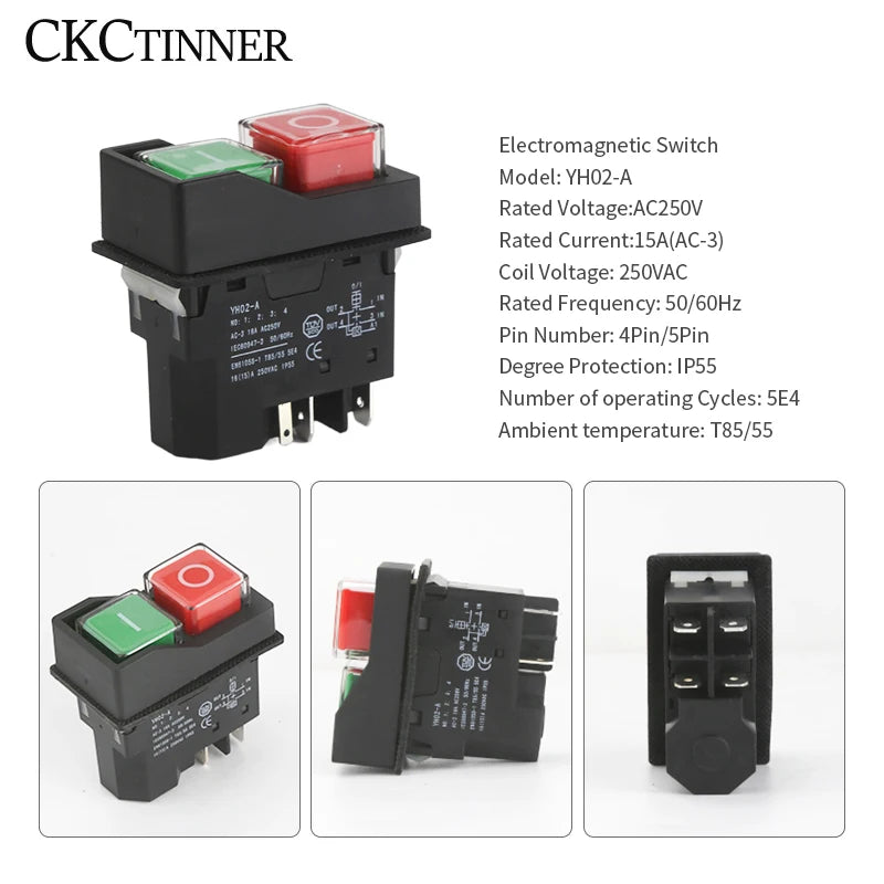 IP55 Electromagnetic Push Button Safety Switch 110V/220V 15A Push Button Switch Axl