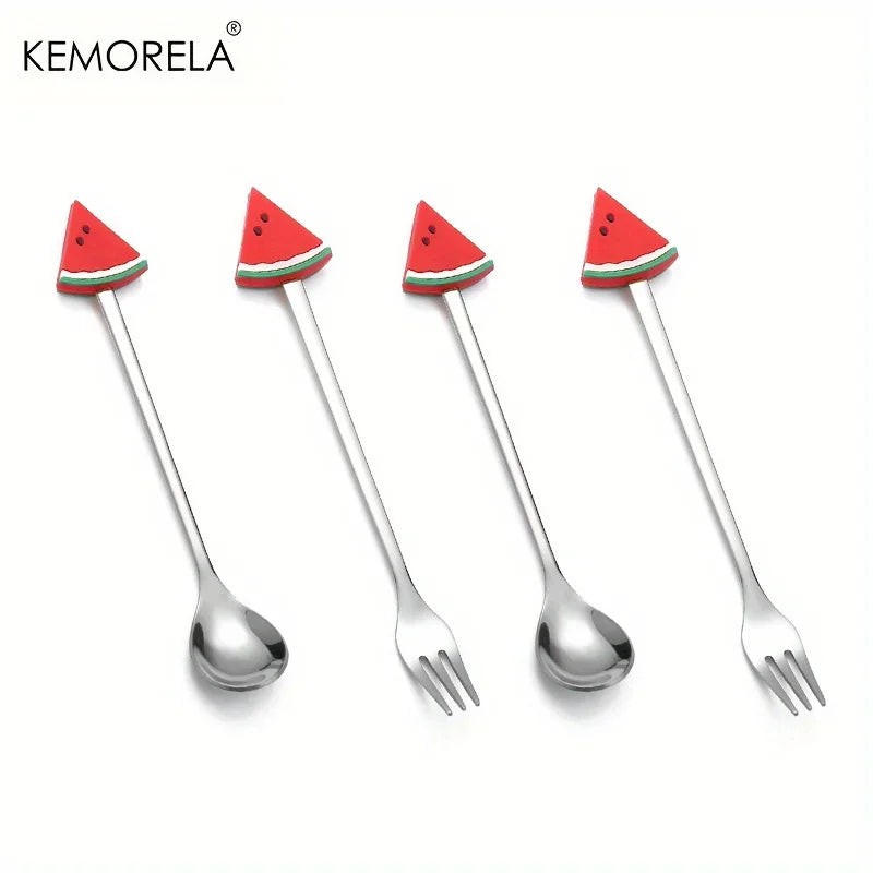 4-Piece Stainless Steel Cutlery Set – Spoons & Fruit Fork Stainless Steel Flatware Axl Watermelon