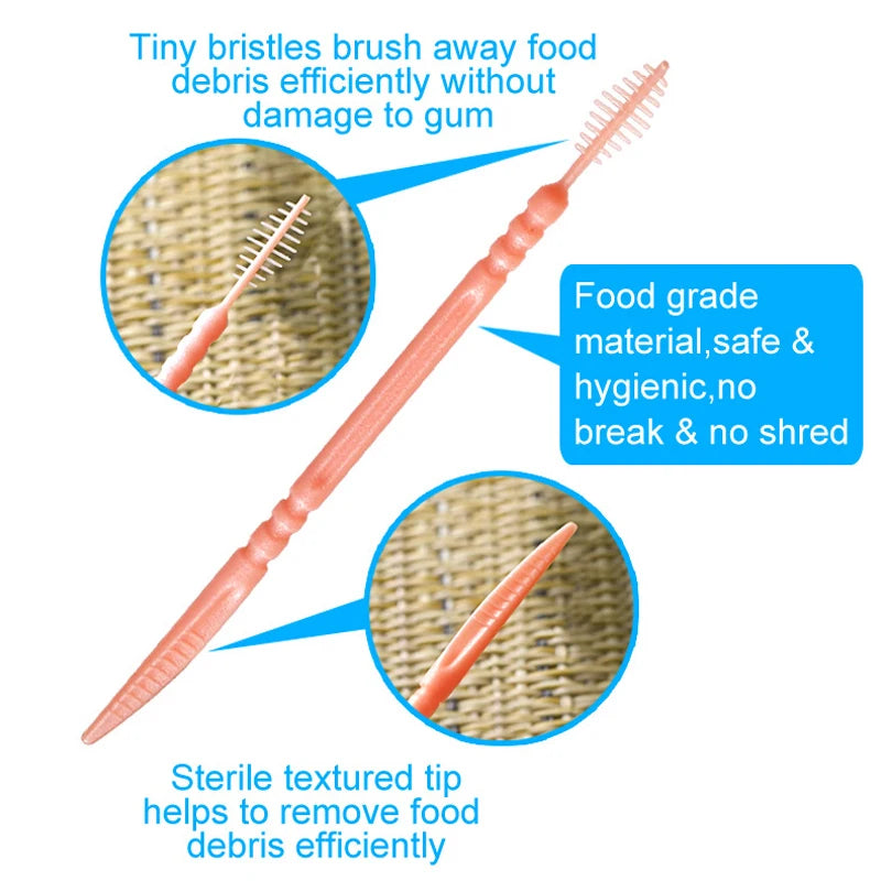 100-Pack Double Head Dental Toothpick Brush & Floss Picks Dental Floss Picks Axl
