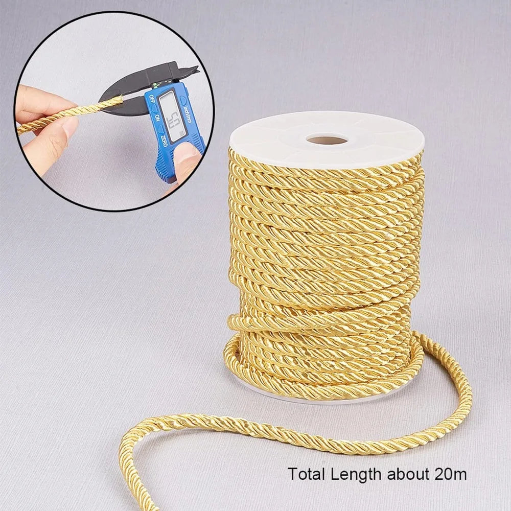 5mm Twisted Gold Rope Cord – 18 Yards Nylon Silk Trim Decorative Craft Cord Axl AECH04-01324