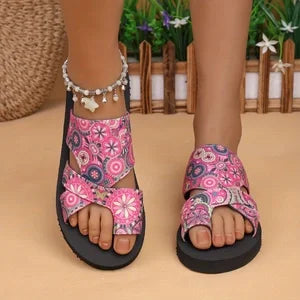 Women's Ethnic Open Toe Slip-On Beach Sandals | Sizes 5–14 Women's Beach Sandals Axl 45 Pink