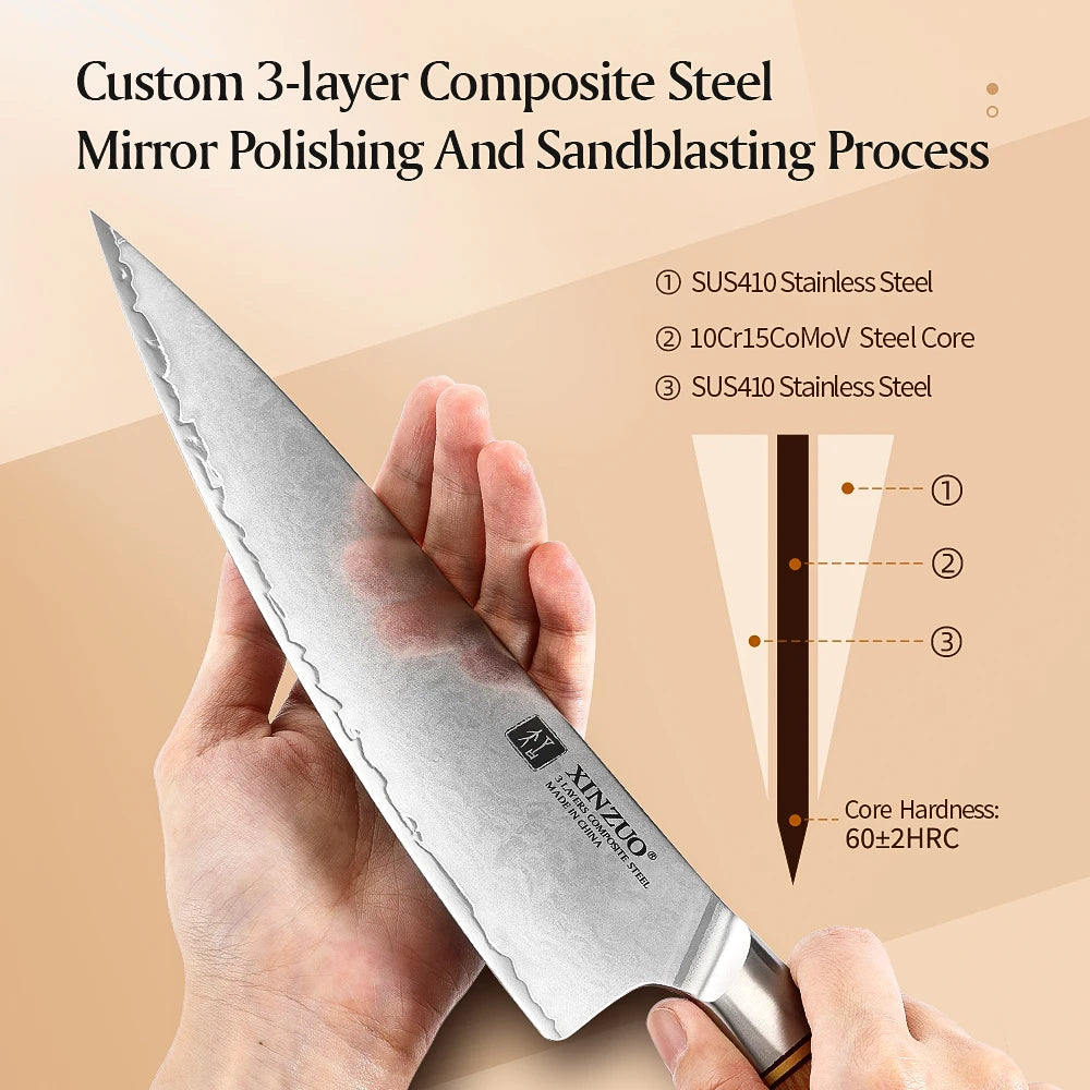 XINZUO 8.5" Japanese Chef Knife – 10Cr15CoMoV Steel Pakkawood Chef Knife Axl