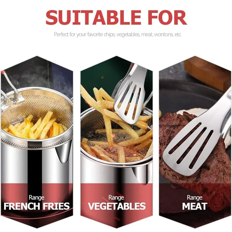 Stainless Steel Deep Fryer Pot with Strainer – Japanese Tempura Deep Fryer Pot Axl
