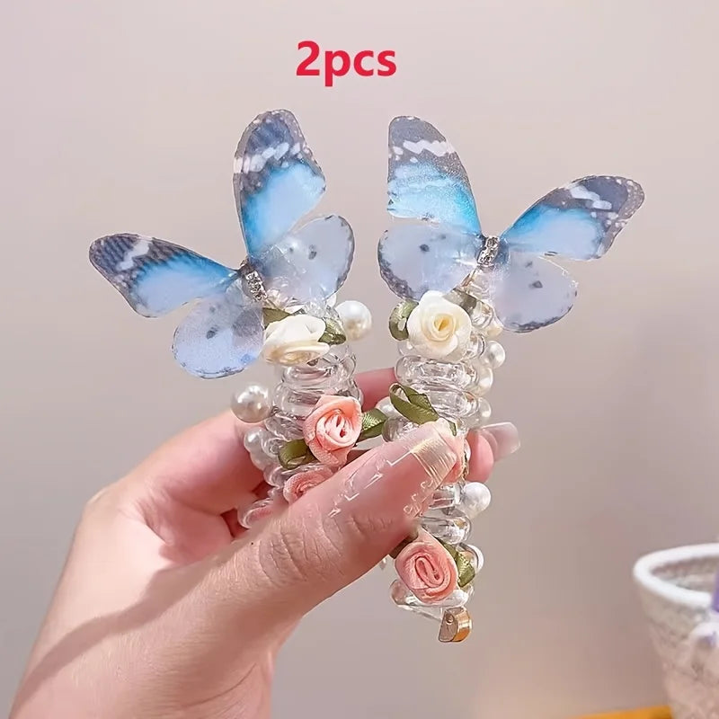 Mesh Butterfly Headbands for Girls – Floral Round Design Butterfly Headband Axl blue-2pcs