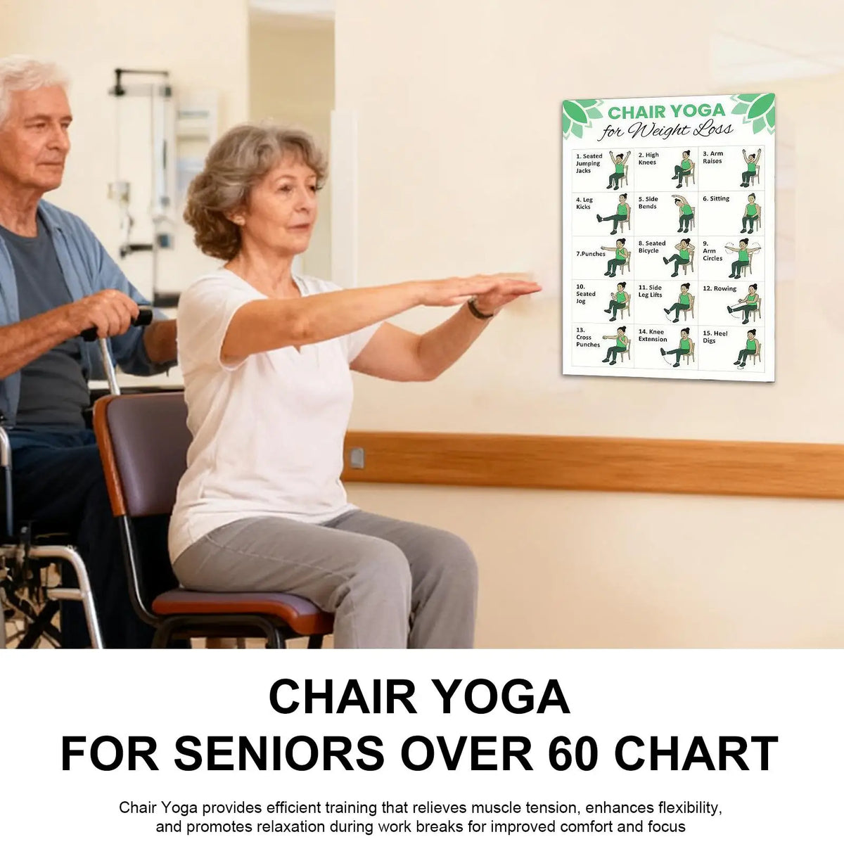Chair Yoga Poster Set – 30-Day Workout Guide for Seniors Yoga Workout Poster Axl