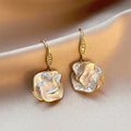 Huitan White Flower Enamel Dangle Earrings | Gold Drop Earrings Dangle Drop Earrings Axl E5597