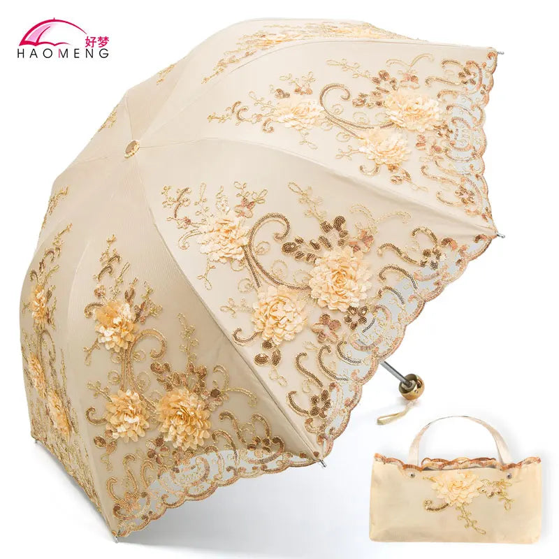 Women's Lace Embroidery Folding Parasol – UV & Rain Umbrella Folding Parasol Axl Style 9 Aluminum 8K
