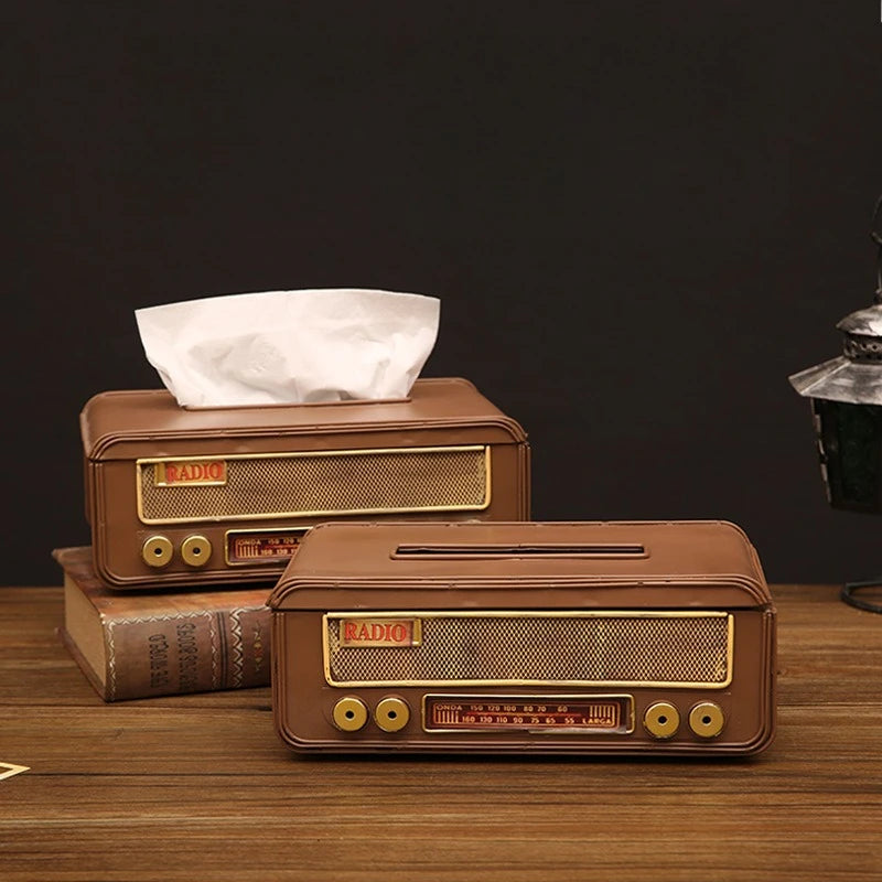 Retro Radio Tissue Box – Decorative Metal Napkin Holder Decorative Tissue Holder Axl