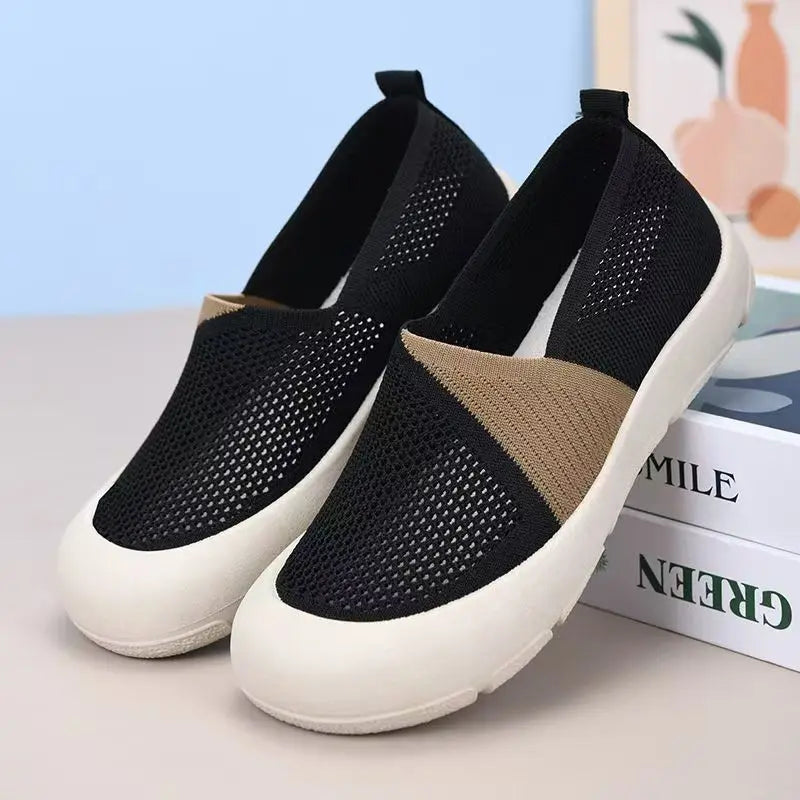 YBQJOO Women's Breathable Dual-Tone Mesh Flat Shoes Women's Flat Shoes Axl black 40