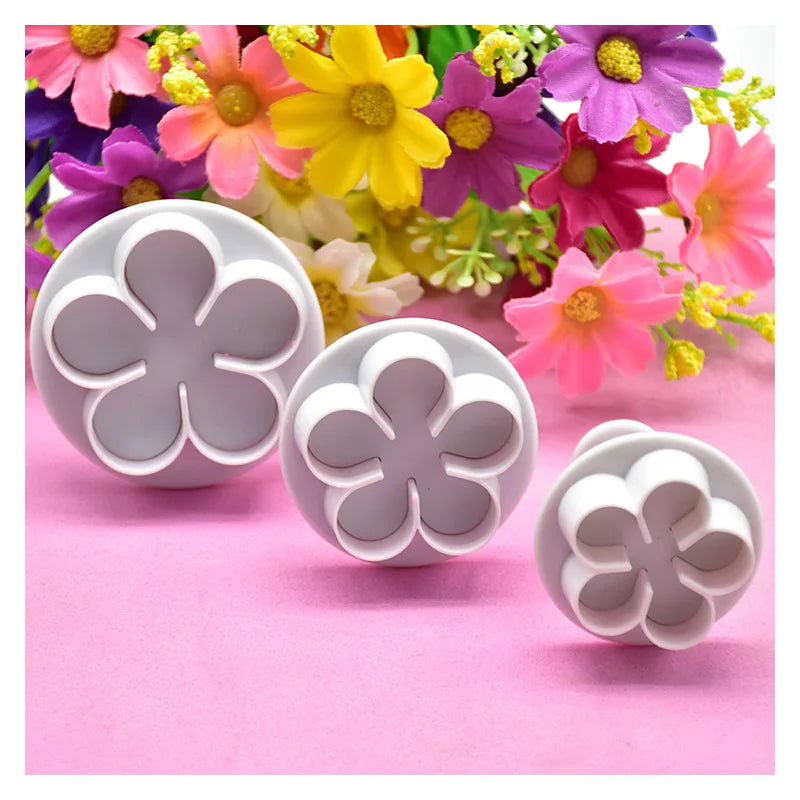 3-Pack Flower Plunger Cookie Cutters – Fondant Blossom Moulds Fondant Cookie Cutter Axl