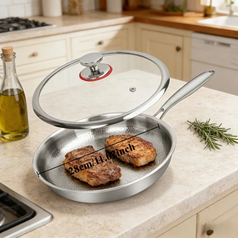 KEMORELA Titanium Hammered Frying Pan with Glass Lid Titanium Frying Pan Axl 28cm With Lid