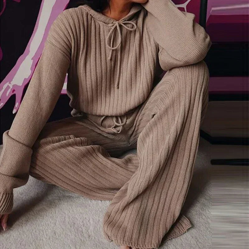 Women's 2-Piece Hooded Pajama Set – Long Sleeve Loungewear Women's Pajama Set Axl Coffee M