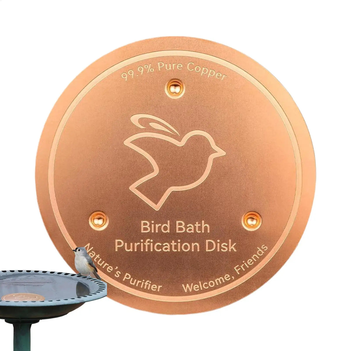 Copper Bird Bath Disk – Outdoor Triple-Point Support Water Bowl Bird Bath Dish Axl