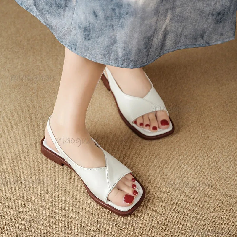 Women's French Style Low Heel Roman Sandals – Buckle Strap Women's Sandals Axl