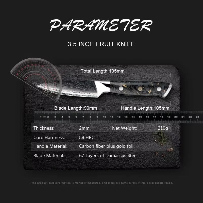 3.5" Damascus Paring Knife VG10 Core Gold Carbon Fiber Handle Damascus Paring Knife Axl