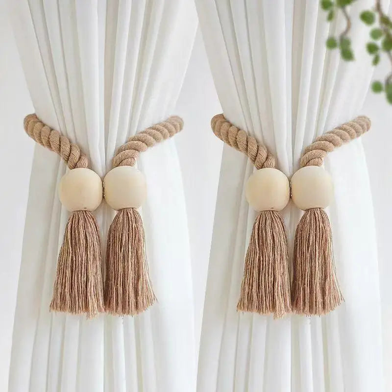 Magnetic Wooden Tassel Curtain Holdbacks – Set of 2 Curtain Holdbacks Axl A2