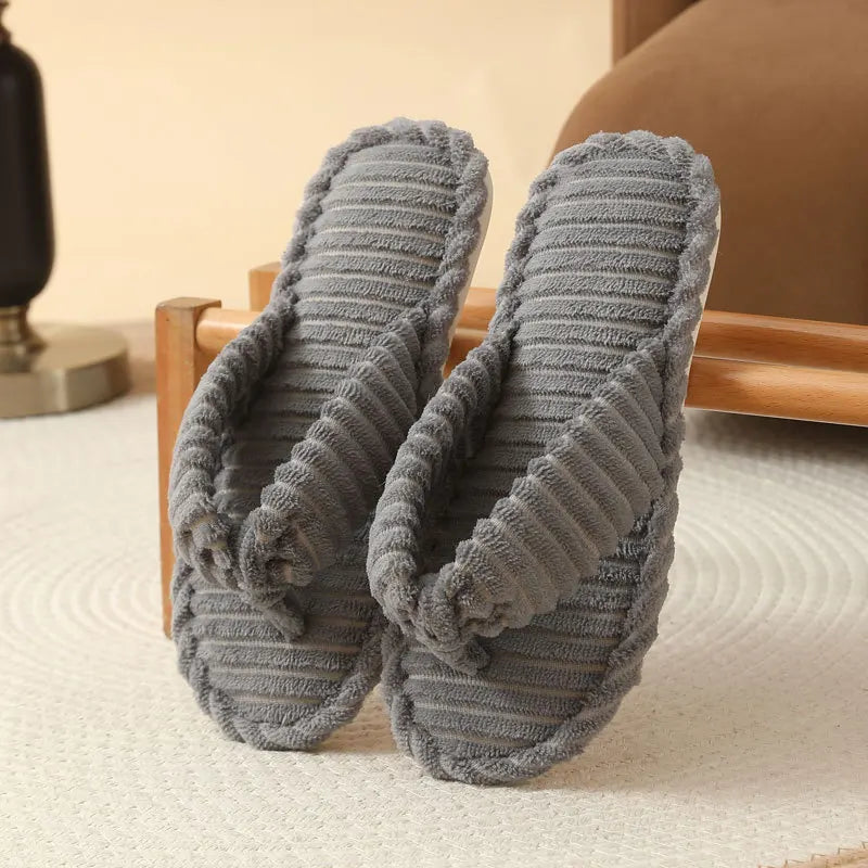 Women's Corduroy Plush Slippers – Soft Sole Indoor Slides Indoor Slippers Axl grey 38-39