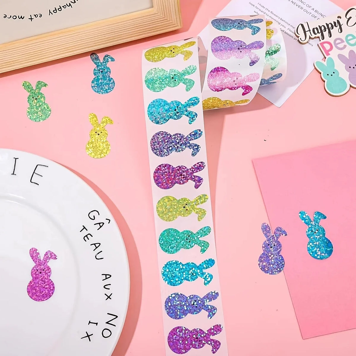 Glitter Bunny Stickers Roll – Sparkle Rabbit Craft Stickers Craft Sticker Roll Axl