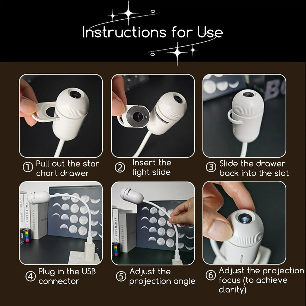 2-in-1 Projector Night Light | 360° Rotation & 5 Film Slides Projector Night Light Axl