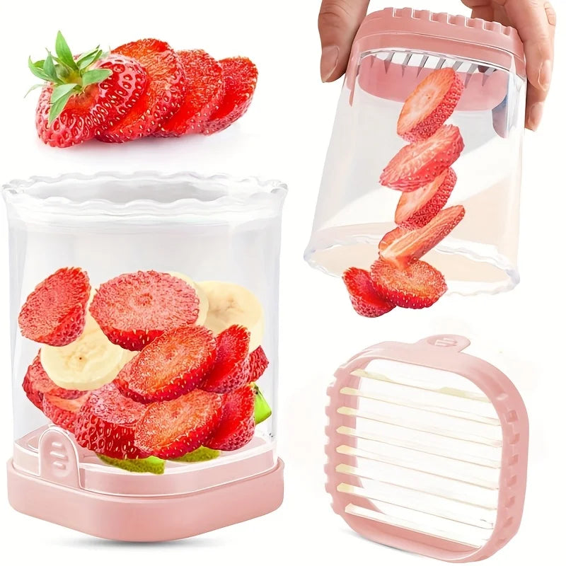 2-in-1 Stainless Steel Fruit & Vegetable Slicer Chopper Cup Fruit Vegetable Slicer Axl 2 in 1 Pink
