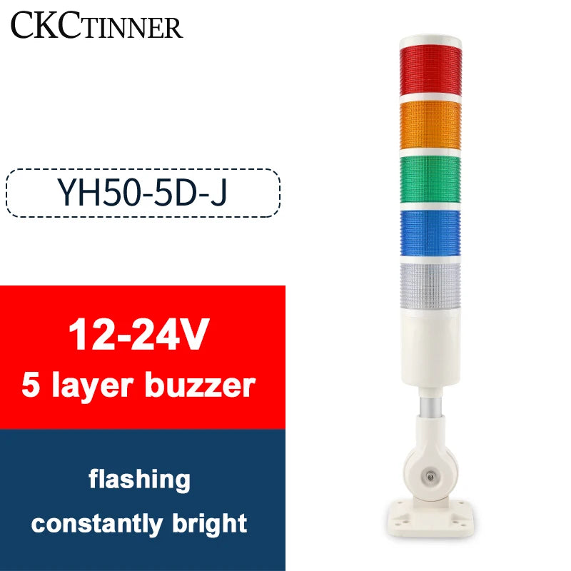 YH50-J Stack Tower Alarm Light 1-5 Layer Warning Lamp Buzzer Stack Tower Alarm Light Axl YH50-5D-J 12-24V